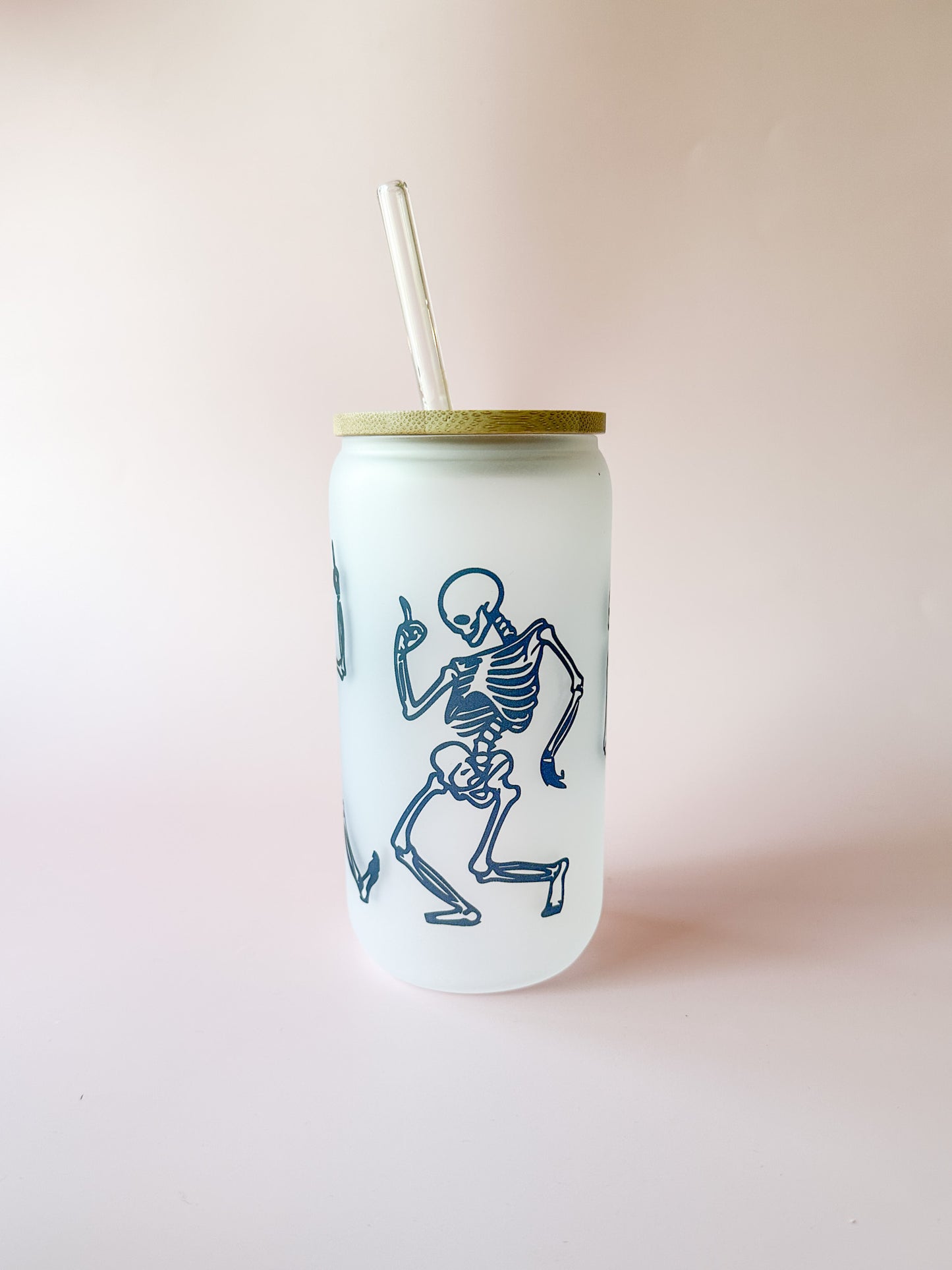 Dancing Skelly Glass Can