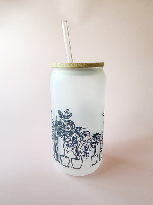Sketched Plants Glass Can