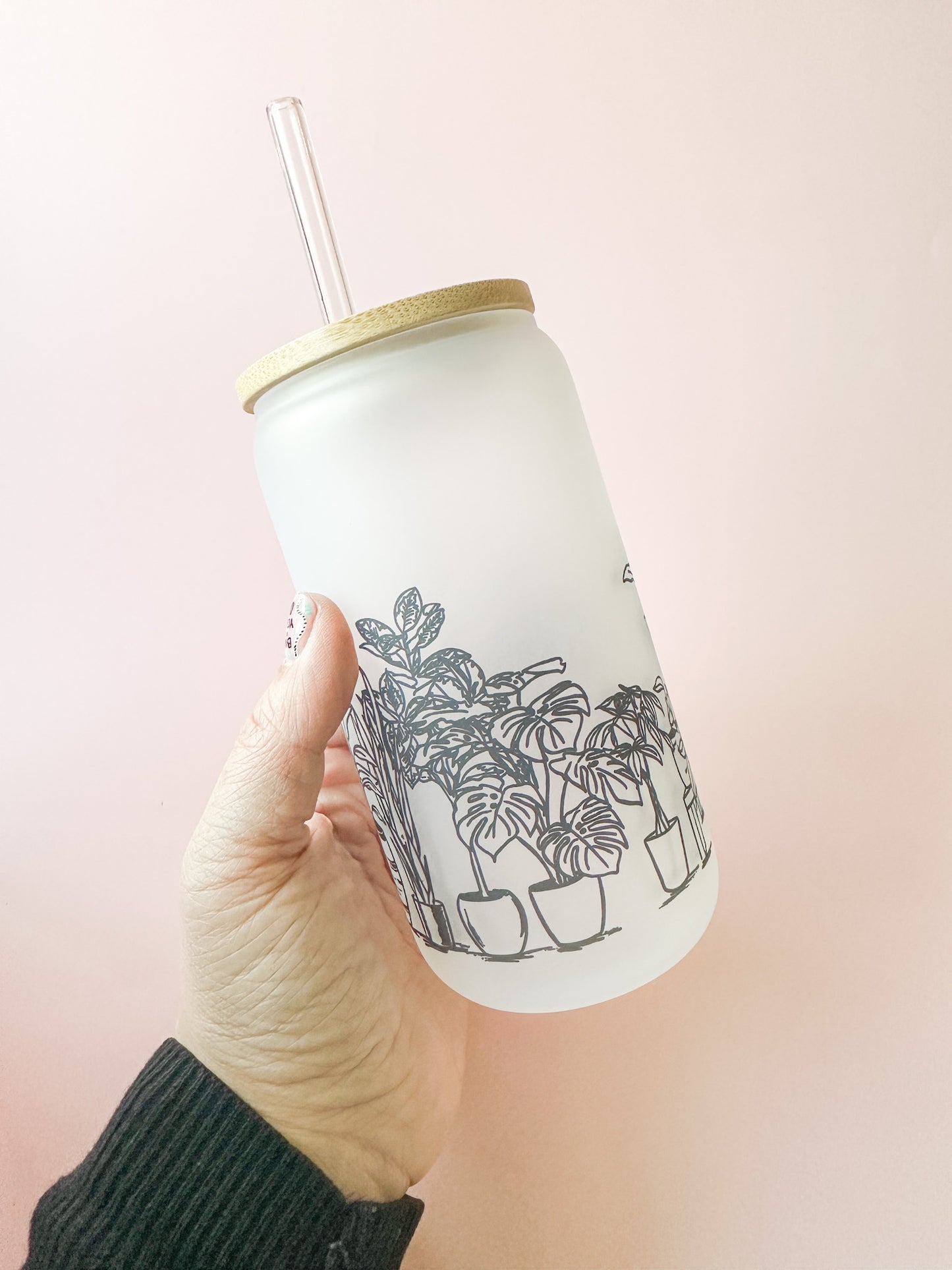 Sketched Plants Glass Can