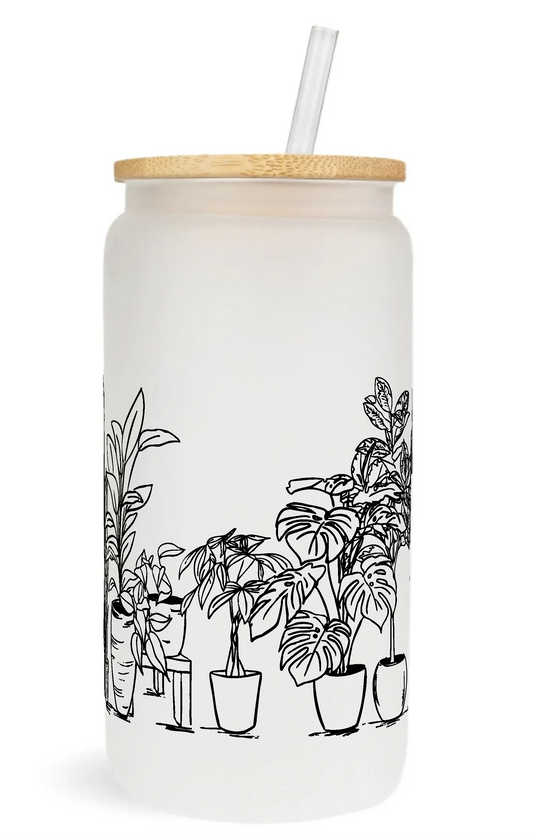 Sketched Plants Glass Can