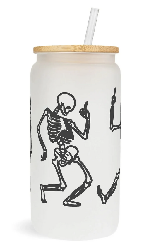 Dancing Skelly Glass Can