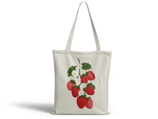 Strawberry Floral Cotton Tote Bag
